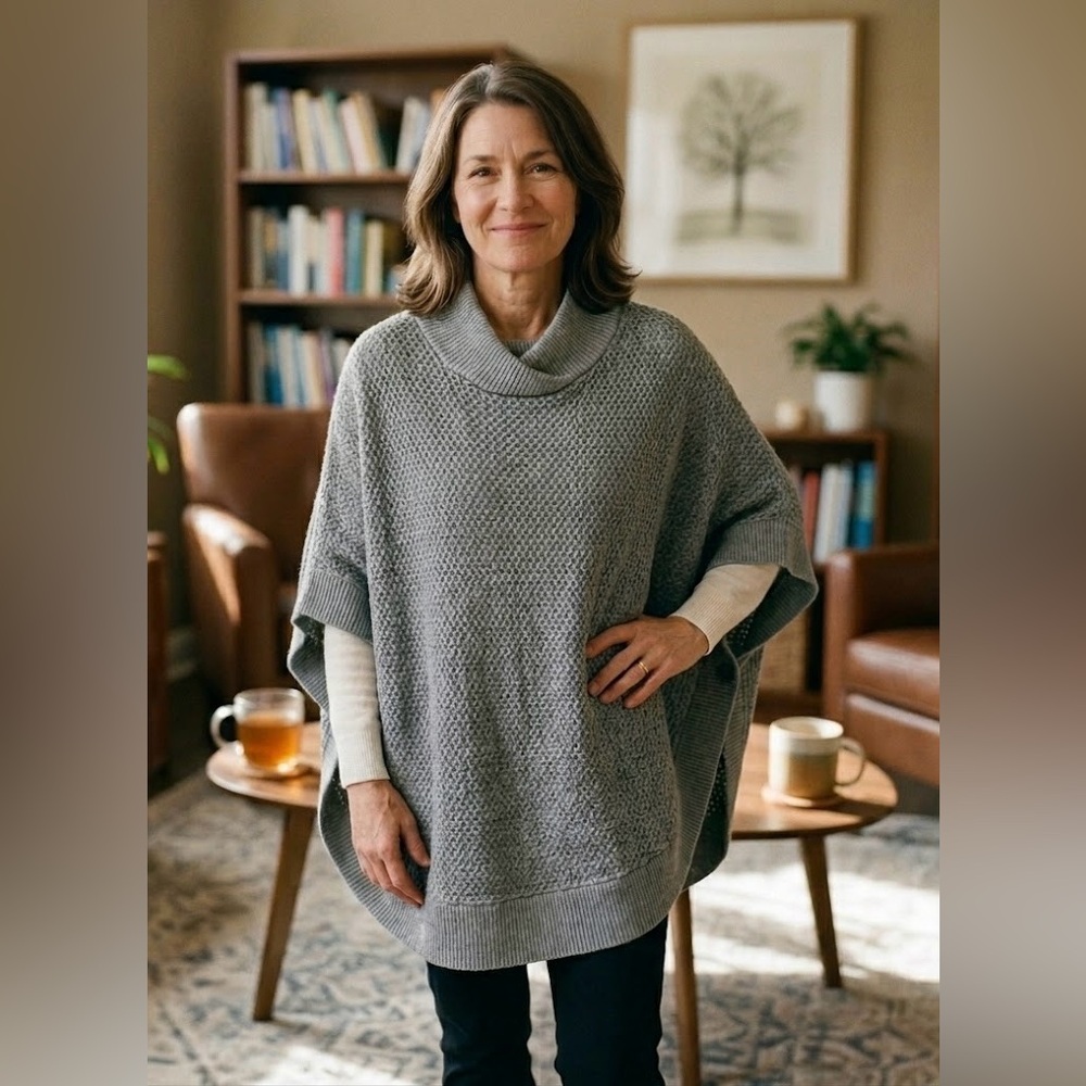 Banana Republic Woven Knit Poncho Gray Cape
